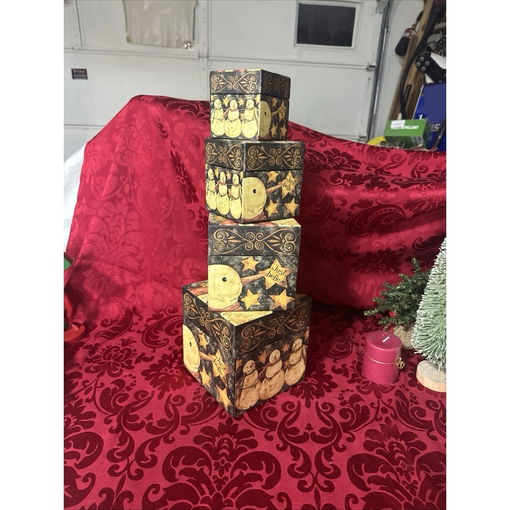 BOB'S BOXES~  Snowman  Set of 4 Nesting Boxes all with Lids~ Decorative~ Storage